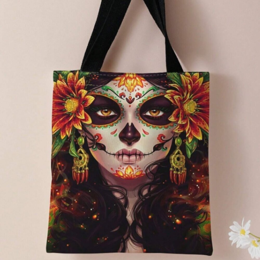 Day of the Dead Sugarskull Woman Shopping Tote Reusable NWT